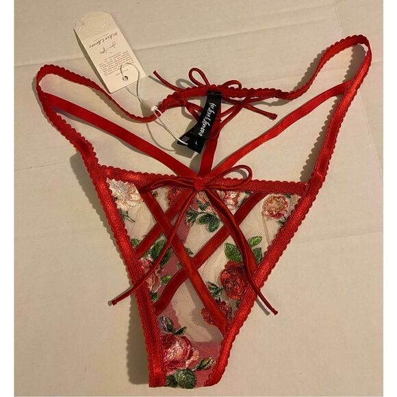 Victoria’s Secret For Love & Lemons Roses Lace Lattice GARTER BELT & Thongs NWT - Picture 7 of 14